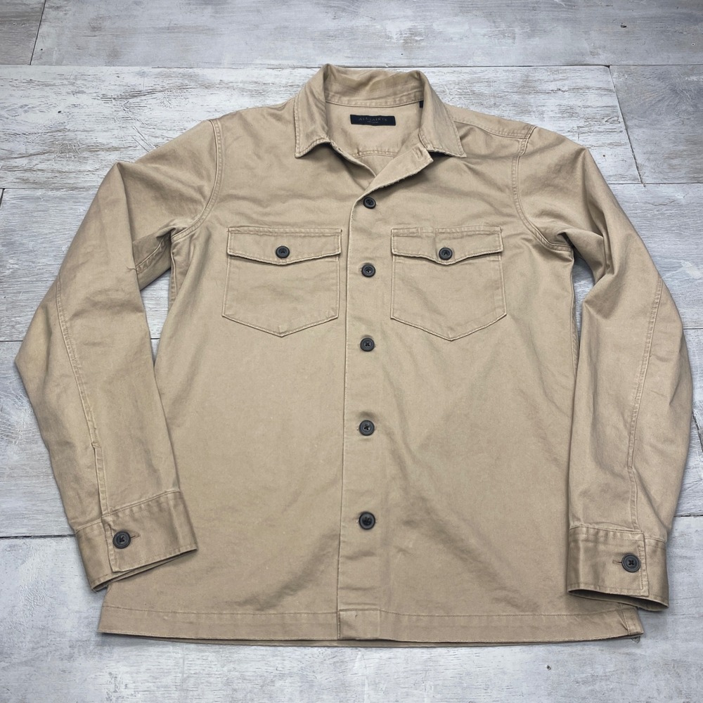 AllSaints Mens Medium Tan Cotton Twill Long Sleeve Button Up Overshirt Jacket